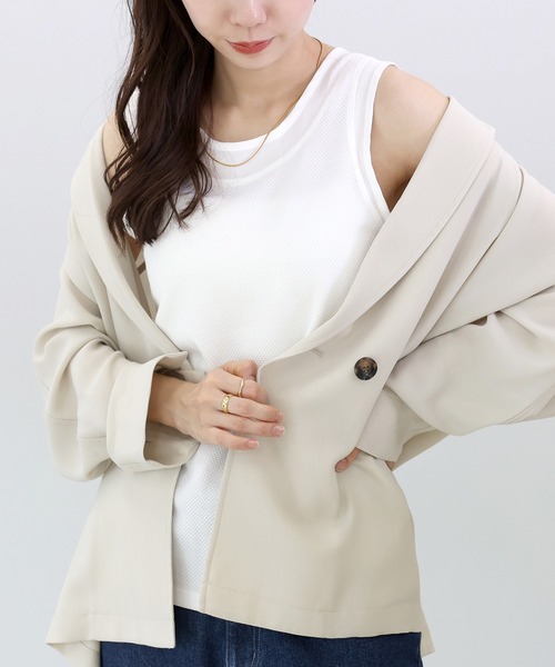 Aletta vita タンクトップ ノースリーブ シアー切替ラッセル編み