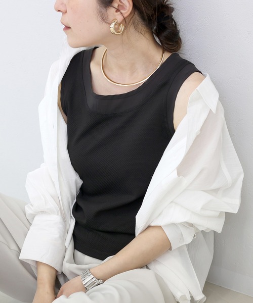 Aletta vita タンクトップ ノースリーブ シアー切替ラッセル編み2WAY