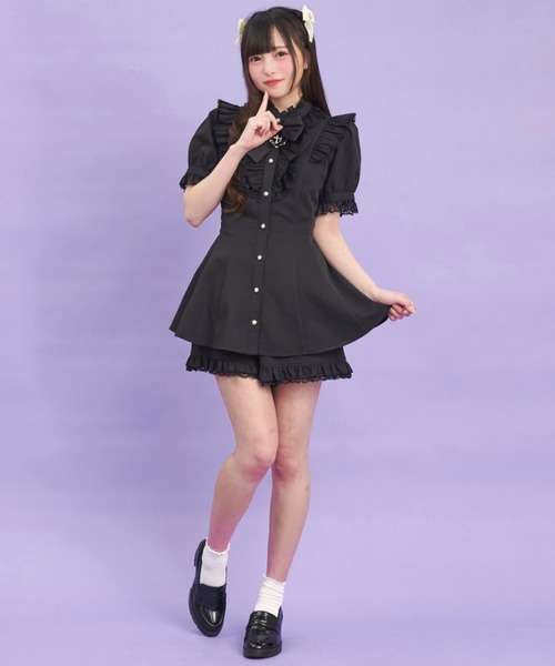 Secret Honey セットアップ アクセサリーリボンレースフリル半袖