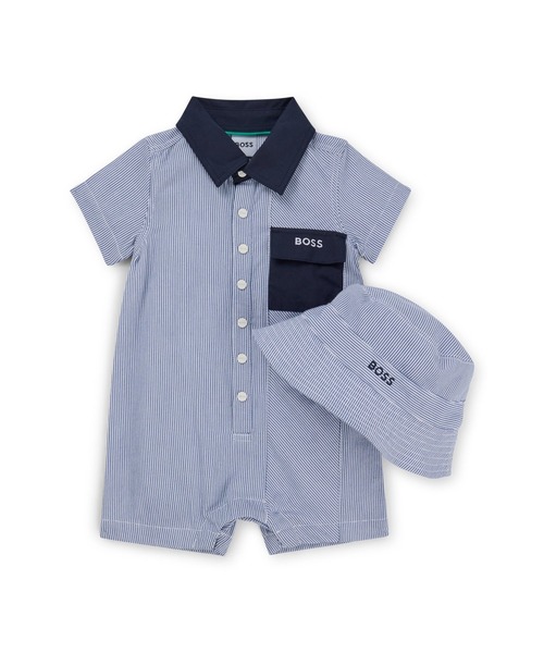 HUGO BOSS / コットン カバーオール BOSS - Logo beach hoodie in cotton with kangaroo pocket - Dark Blue