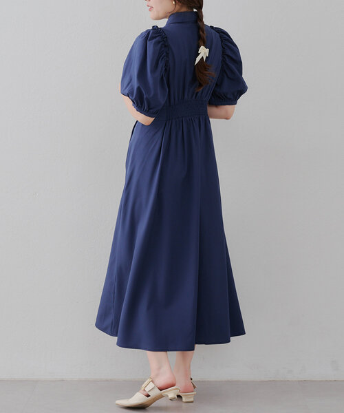 日本未入荷 KUOSE★パールラインパフスリーブシャツワンピース styling/｜パフスリーブシャツワンピース