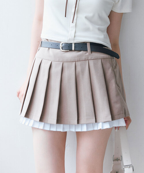OLIVE des OLIVE ベルト付き裾レイヤードプリーツスカート OLIVE des スカート ベルト付き裾レイヤードプリーツスカート