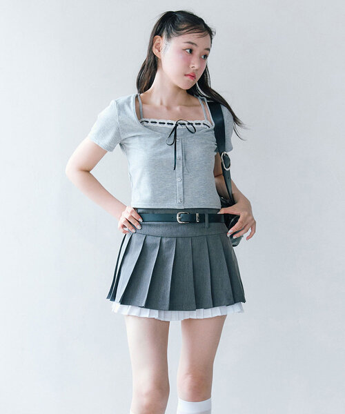 OLIVE des スカート ベルト付き裾レイヤードプリーツスカート