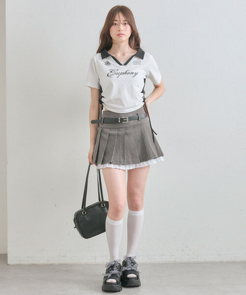 OLIVE des OLIVE ベルト付き裾レイヤードプリーツスカート OLIVE des スカート ベルト付き裾レイヤードプリーツスカート
