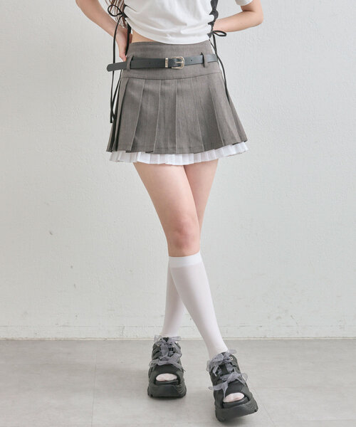 OLIVE des OLIVE ベルト付き裾レイヤードプリーツスカート OLIVE des スカート ベルト付き裾レイヤードプリーツスカート
