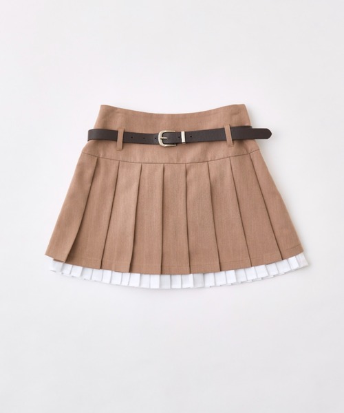 OLIVE des スカート ベルト付き裾レイヤードプリーツスカート