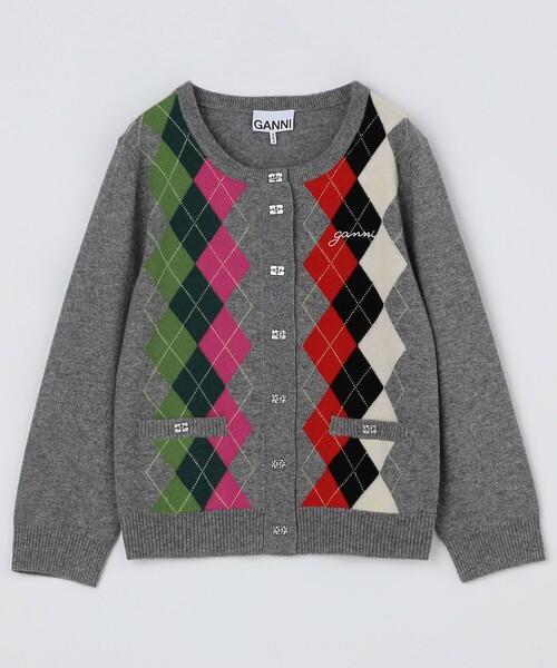 カーディガン GANNI/ガニー Cashmere Wool Mix Cardigan / K2533 / アーガイル柄 カシミヤ カーディガン レデ