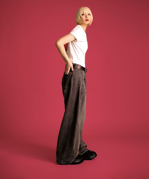 MAISON SELECT ワイドパンツ ジーンズ デニム デニムパンツ 7A1 サイド