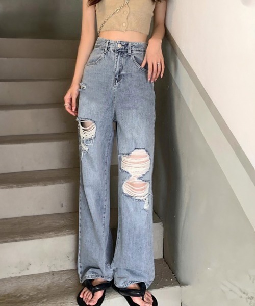 [Miniministore] повреждение обработка Denim брюки X-LARGE sax голубой женский 