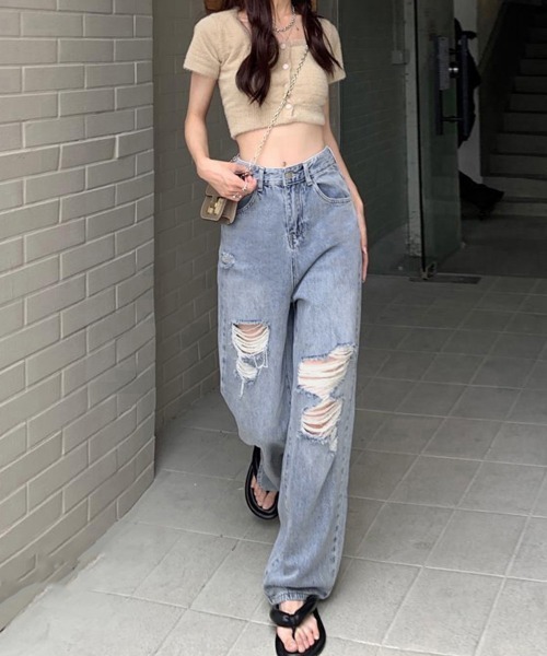 [Miniministore] повреждение обработка Denim брюки X-LARGE sax голубой женский 