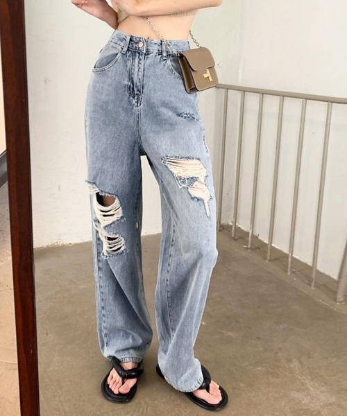 [Miniministore] повреждение обработка Denim брюки X-LARGE sax голубой женский 