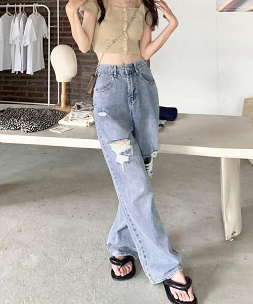 [Miniministore] повреждение обработка Denim брюки X-LARGE sax голубой женский 