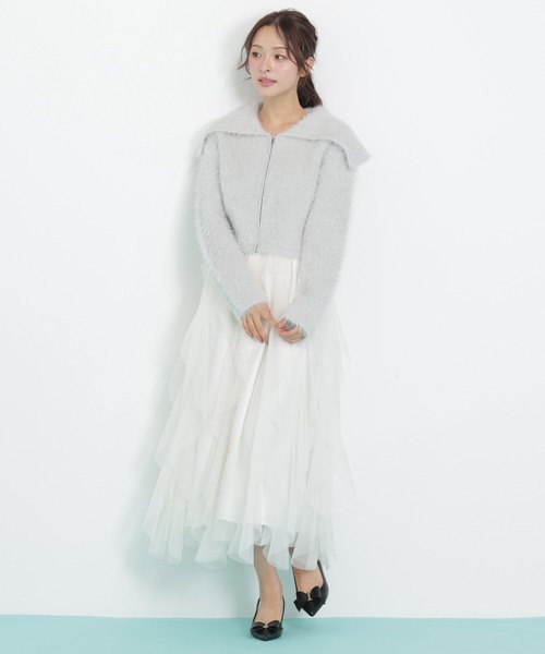 ラメフェザービッグカラーニットブルゾン グリーン JILL by JILL STUART（ジルバイジルスチュアート） ニット セーター
