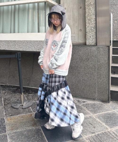 【極美品】Candy Stripper チェックコンバインドスカート M~L相当 Candy Stripper（キャンディーストリッパー） スカート LACE CHECK