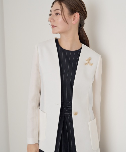 新品タグ付き✨️ANAYI アナイ ノーカラージャケット 白 36 ANAYI（アナイ） ノーカラージャケット 36 ホワイト レディース