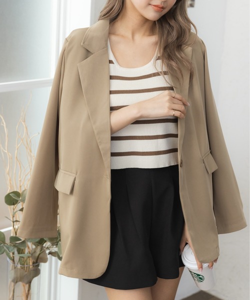 ベージュ 半袖 テーラードジャケット FREE ベージュ 半袖 テーラードジャケット FREE ベージュ 半袖 テーラード