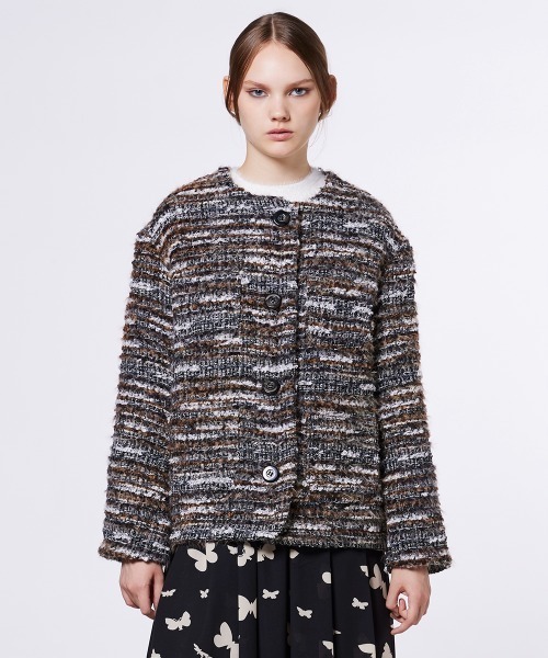 Sov. ジャケット ノーカラージャケット ファンシーツイード レディース
