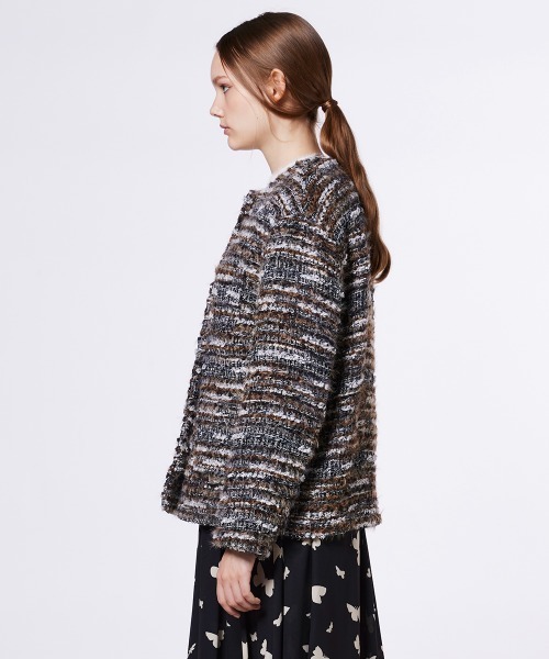 Sov. ジャケット ノーカラージャケット ファンシーツイード レディース