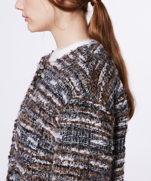 Sov. ノーカラーツイードジャケット　38 Sov. ジャケット ノーカラージャケット ファンシーツイード レディース