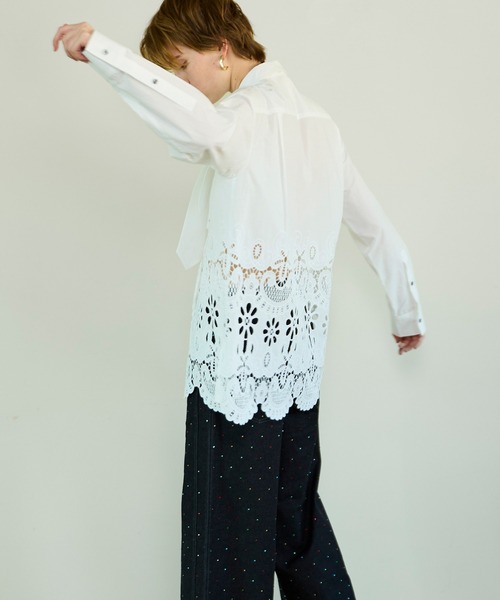 メゾンスペシャル Hem Embroidery Tie Shirt Hem Embroidery Neck Tie Shirt/ヘムエンブロイダリーネクタイシャツ