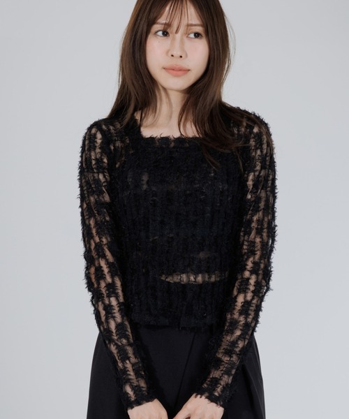 tシャツ feather lace square neck tops（フェザーレーススクエア