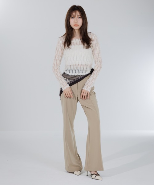 tシャツ feather lace square neck tops（フェザーレーススクエア