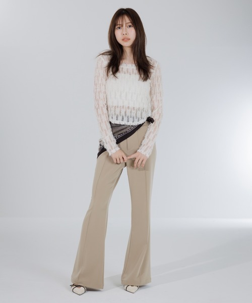 tシャツ feather lace square neck tops（フェザーレーススクエア