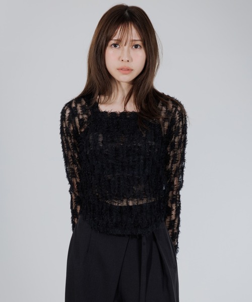 tシャツ feather lace square neck tops（フェザーレーススクエア