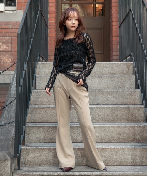 tシャツ feather lace square neck tops（フェザーレーススクエア