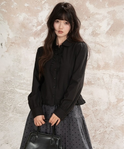 美品 Theory 24SS ウエストカーブ シャツブラウス ブラック gossip!ロサンゼルス ブラウス シャツ 「Y2Kガーリー」レトロ ウエスト