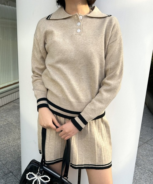 LACーVERT セットアップ ポロニット＋プリーツスカートセットアップ