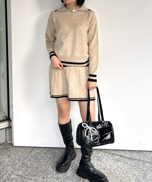 LACーVERT セットアップ ポロニット＋プリーツスカートセットアップ