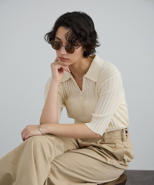 ETRO シルクとレーヨン長袖ポロシャツ ベージュ44サイズ SALON adam et rope'（サロン アダム エ ロペ） ポロシャツ ポロ