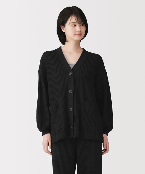 新品同様　malo 黒 カーディガン 長袖　コットン　100% 無印良品（MUJI） パジャマ ルームウェア 婦人 ざっくり編んだ 長袖