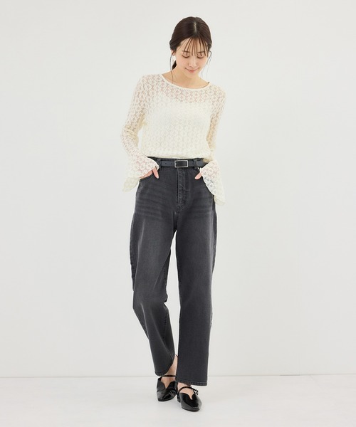 ジーンズ デニム デニムパンツ 「ウエスト革命デニム」ウエストシェイプハイライズマムジーンズ レディースの画像