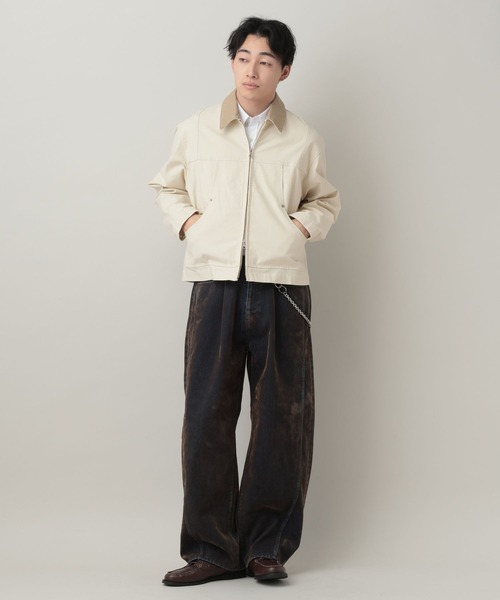 ポケットビジューラッフルマオカラーBL ブルゾン メンズ VIOLA(ヴィオラ)ケーブルMIXフルZIP JKT/全2色