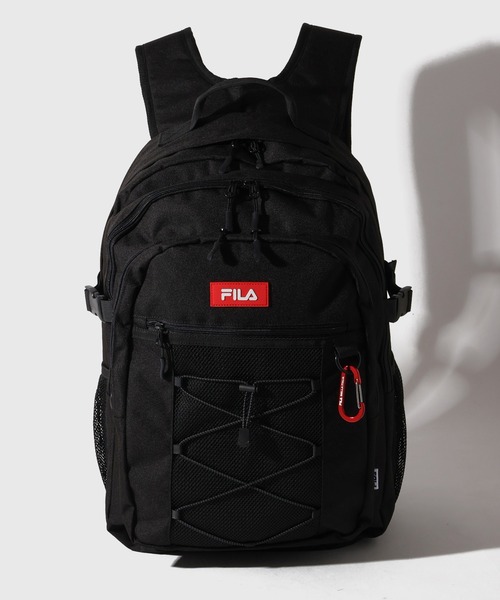 ラディカルフィットネス黒リュックサック　リストバンド３個おまけ！男女兼用！ FILA（フィラ） デイバック リュック 「FILA/フィラ」撥水 カラビナ