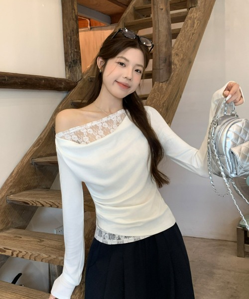 レースドッキングオフショルロンT tシャツ レースドッキングオフショルロンT レディース : ZOZOTOWN
