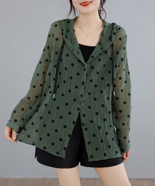 美品★EIKO KONDO ブルゾン　ジャケット　アウター　ドット　総柄 ブルゾン アウター ドット柄シアーフードアウター レディース