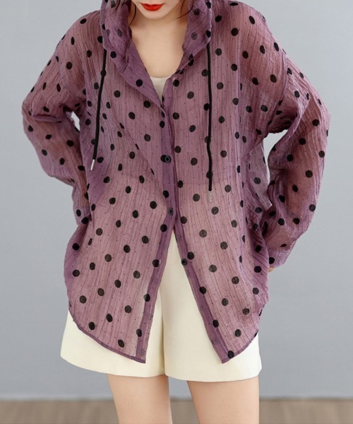 美品★EIKO KONDO ブルゾン　ジャケット　アウター　ドット　総柄 ブルゾン アウター ドット柄シアーフードアウター レディース