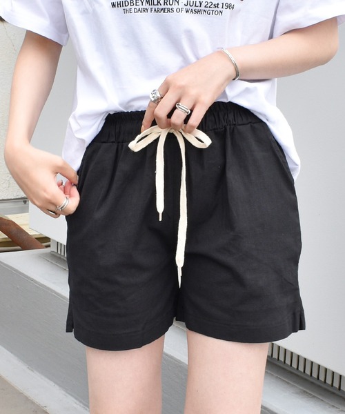 パンツ 麻リネン混ウエストゴムショートパンツ1,980円 パンツ 麻リネン混ウエストゴムショートパンツ1,980円