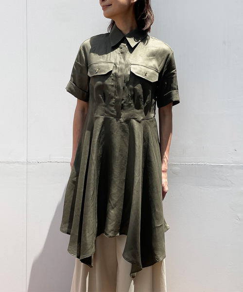 ブラウス シャツ 麻ウエストリボン半袖チュニックシャツ レディース NARACAMICIE ブラウス シャツ 麻ウエストリボン半袖チュニック