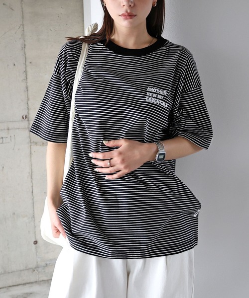 ANME tシャツ 半袖 「新サイズ追加」ANMEエンブロイダリーロゴボーダー