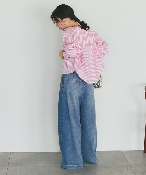 【新品タグ付き】La boutique BonBon ストライプクロップドシャツ La boutique BonBon（ラブティックボンボン）の「ストライプ
