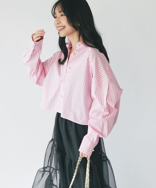 【新品タグ付き】La boutique BonBon ストライプクロップドシャツ La boutique Bonbon ブラウス シャツ ストライプクロップド