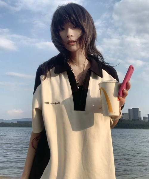 DEVICE ポロシャツ ポロ ハーフジップ スター ヴィンテージ