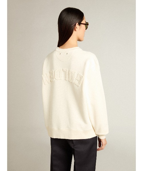 トレーナー スウェット スウェットシャツ（ユーズドホワイト） バックに逆さまのロゴ - Asian fit メンズ レディースの画像