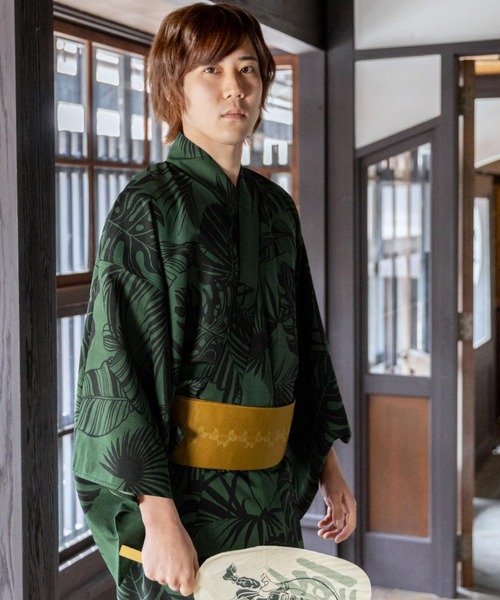 手縫い仕立ての浴衣(ポリエステル） KIMONOMACHI 浴衣 メンズ 男性高機能ポリエステル浴衣 2点セット
