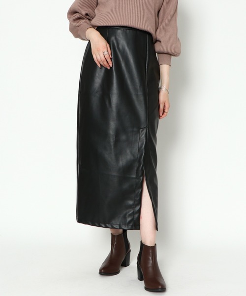 新品◆デニーローズ◆女らしく色っぽい！美形”黒エコレザー調タイトスカート！42 新品◇デニーローズ◇女らしく色っぽい！美形”黒エコレザー調タイト