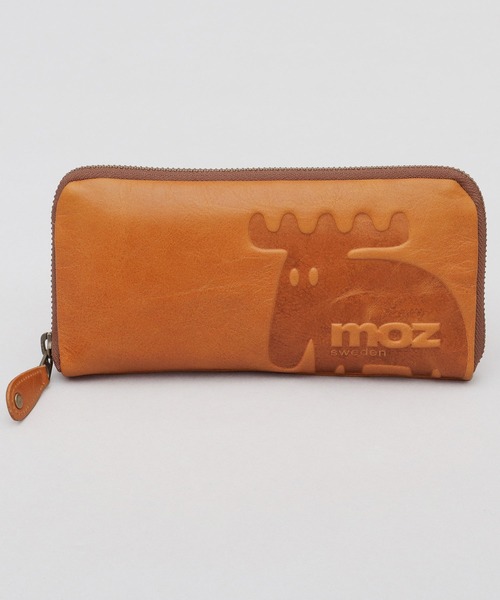 モズ 長財布 キャメル ブラウン 茶色 バック　新品　ポーチ　ウォレット　バッグ moz 財布 本革 ムラ染 ソフトレザー ラウンドジップ ロング